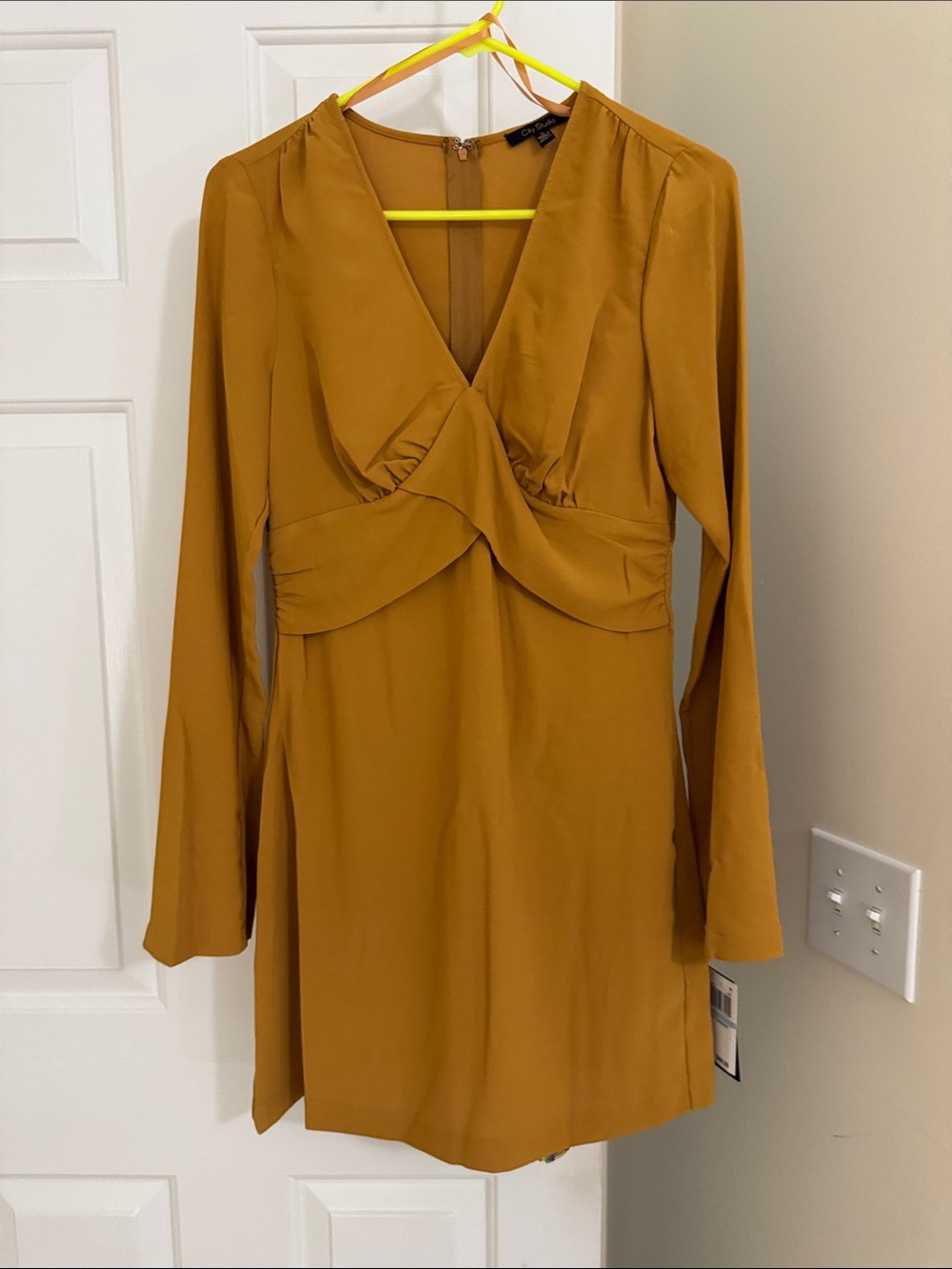 NWT Long Bell-Sleeve V-Neck Mustard Dress